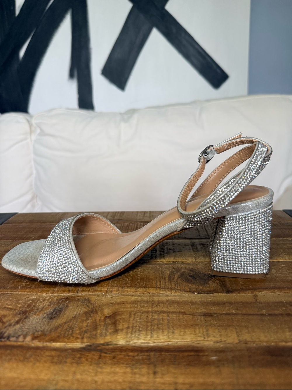 a new day Silver Rhinestone Block Heel Ankle-Strap Sandals